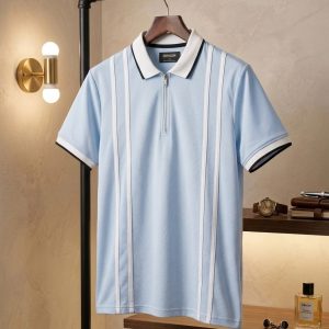 Premium Stripe Polo (Sky)