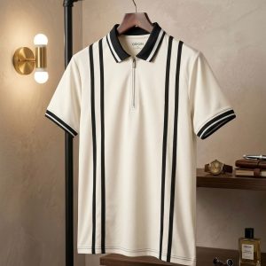 Premium Stripe Polo (Off-White)